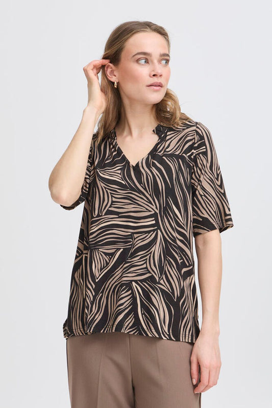 Fransa Flora Tee Short Sleeve Top - Black Mix