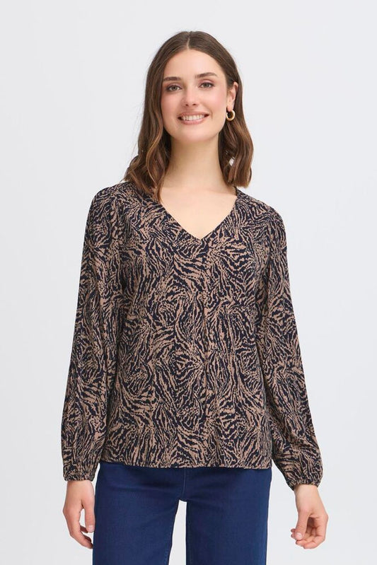 Fransa Justini Long Sleeve Blouse - Navy