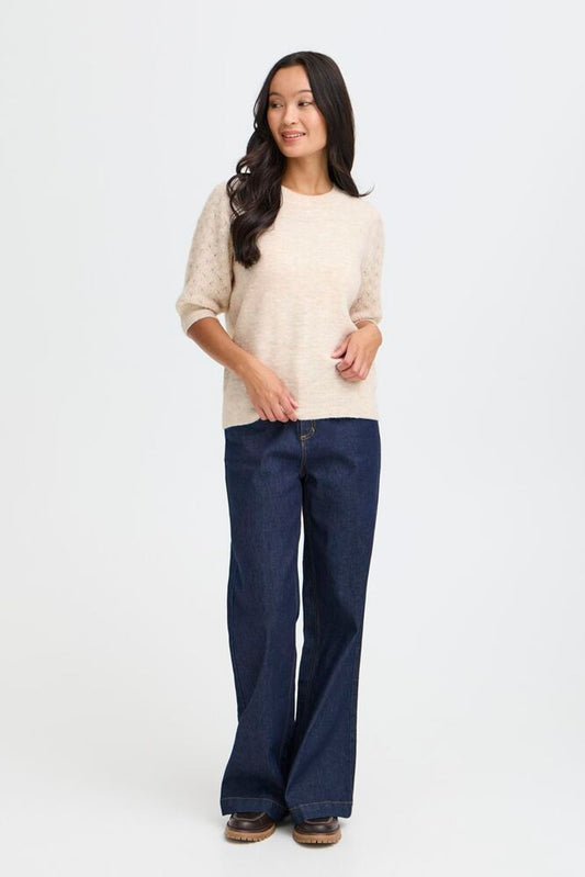 Fransa Kanva Half Sleeve Pullover - Cream