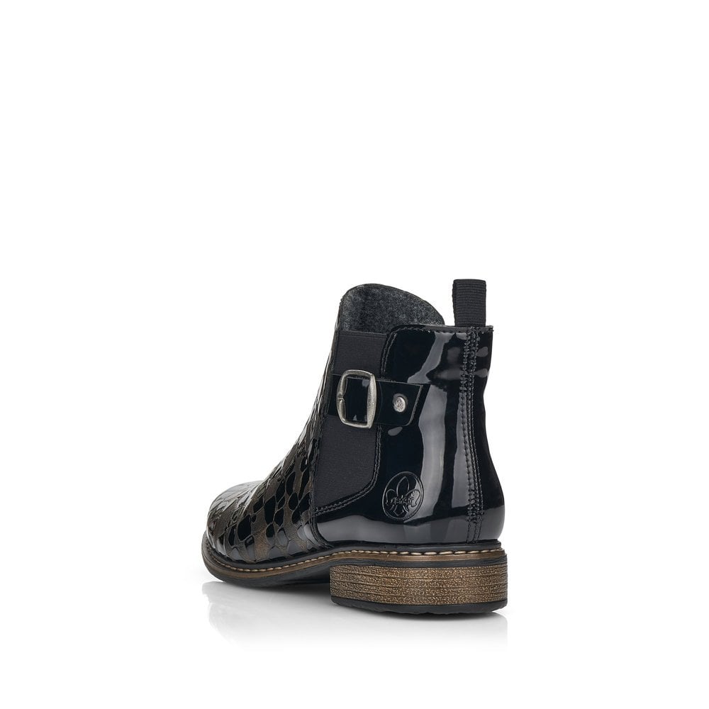 Rieker Z4965 Ladies Patent Boots with Zip -  Black/ Gold