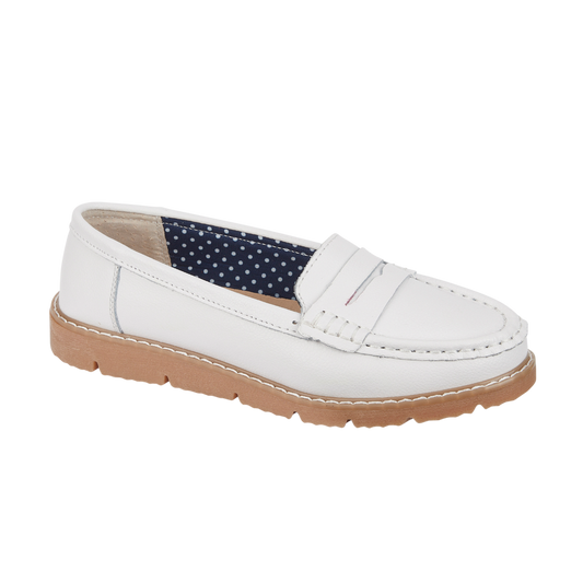 Shore Leather Loafers in White - sizes 4-8