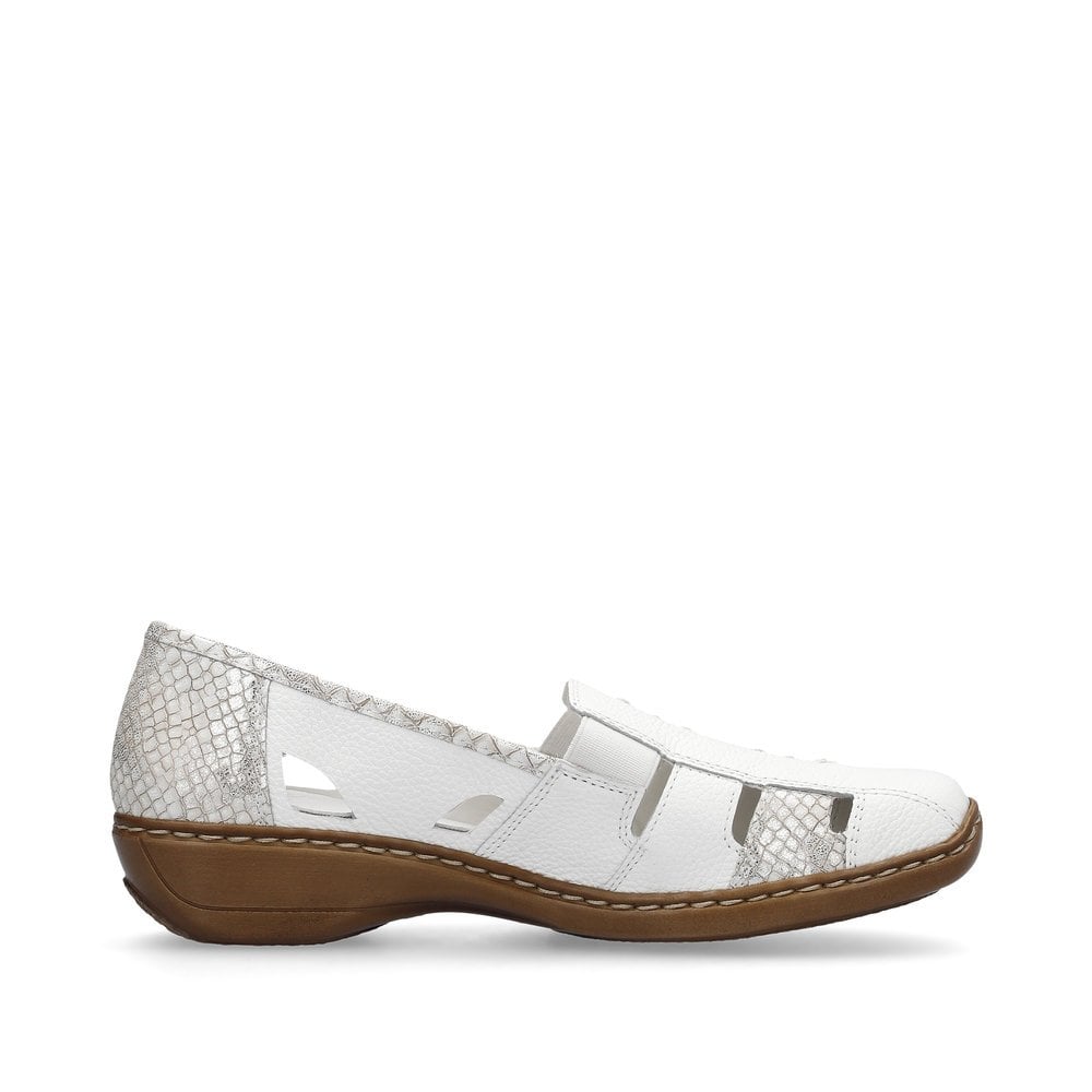 Rieker 41385 Ladies Elasticated Leather Shoes - White