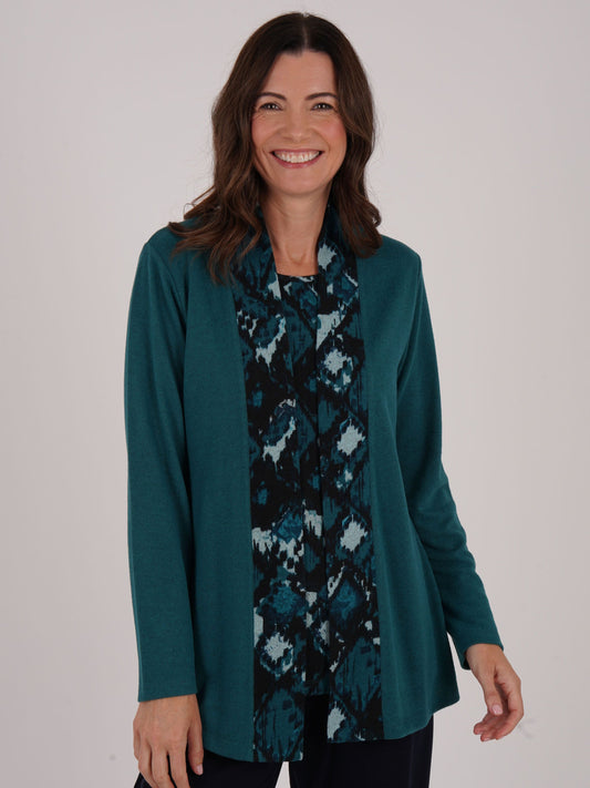 Tigi Tribal Ikat Print 2 in 1 Mock Cardi Tunic - Everglade Green
