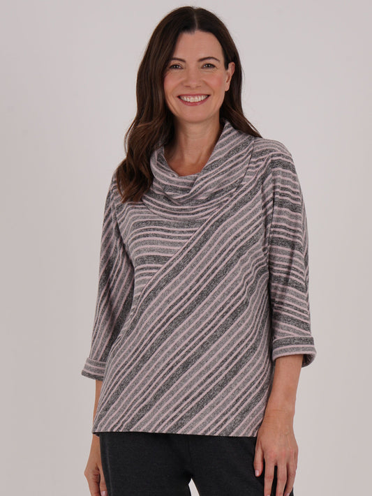 Tigi Stripe Panel Cut Cowl Neck Top - Rose Pink