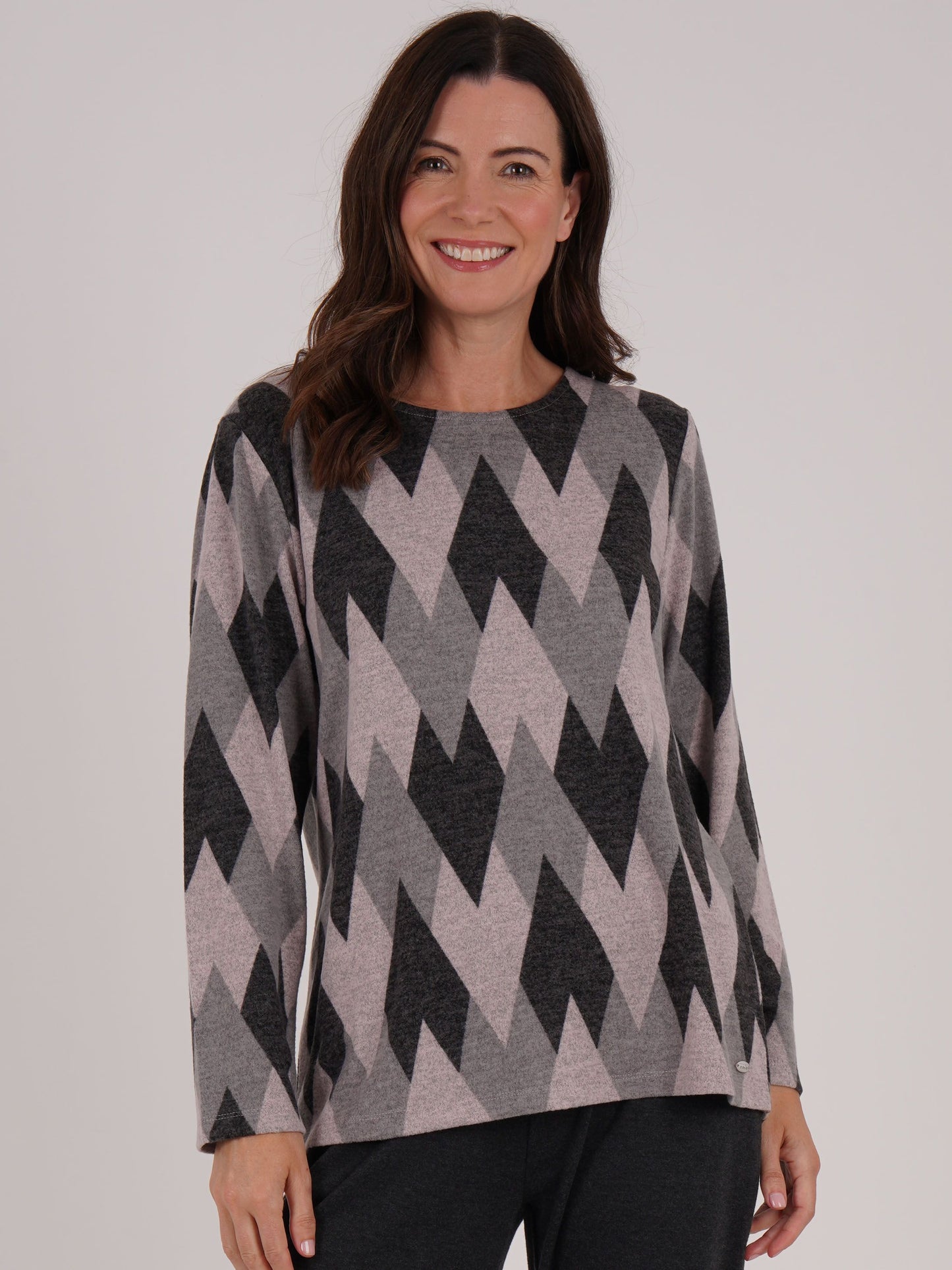Tigi Argyle Print Zip Back Top - Rose Pink
