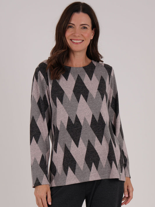 Tigi Argyle Print Zip Back Top - Rose Pink
