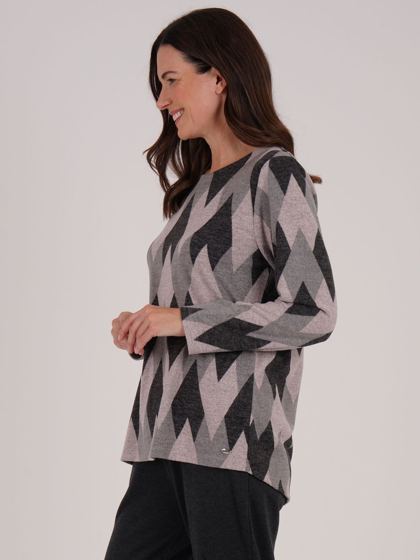 Tigi Argyle Print Zip Back Top - Rose Pink