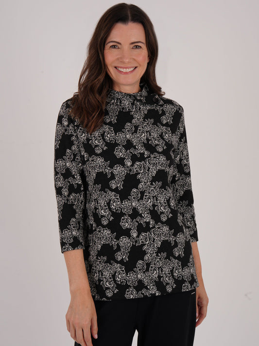 Tigi Mono Floral Jacquard Top - Black