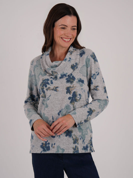 Tigi Fade Floral Cowl Neck Top - Ash Grey