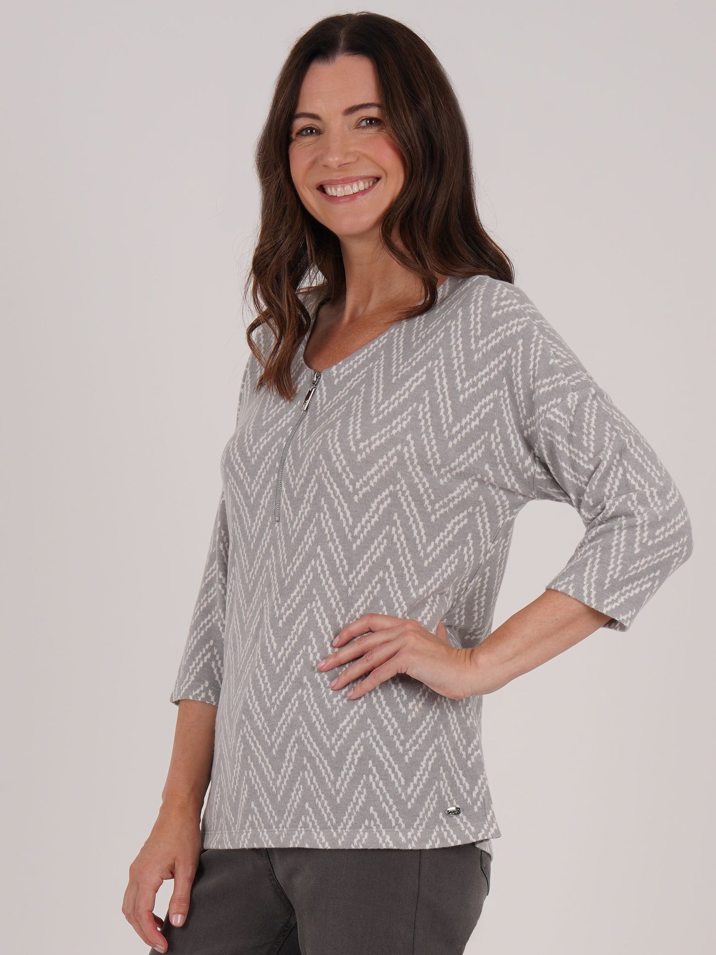 TIGI Chevron Zip Front Top - Putty Grey