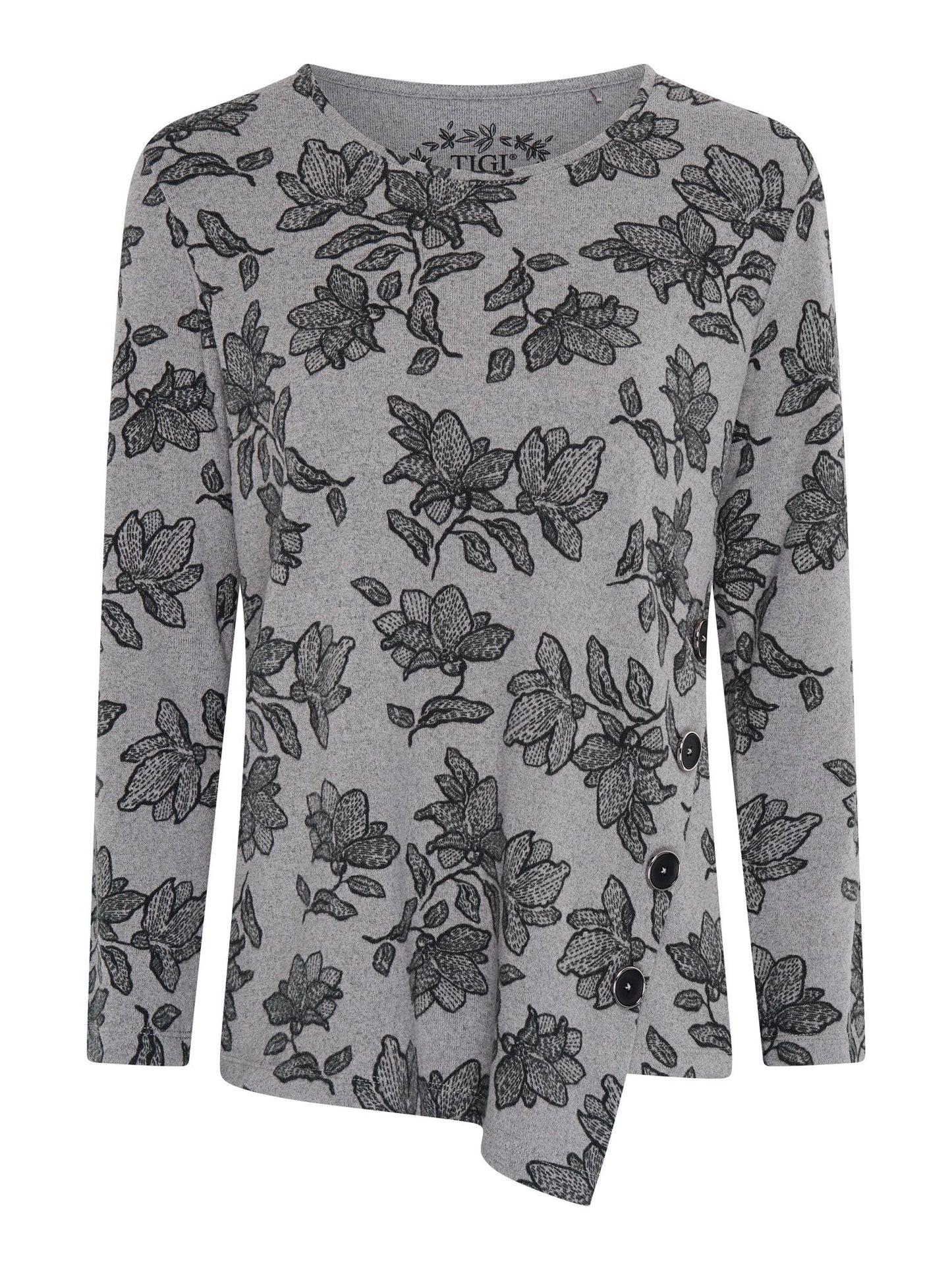 Tigi Asymmetric Button Panel Top - Putty Grey