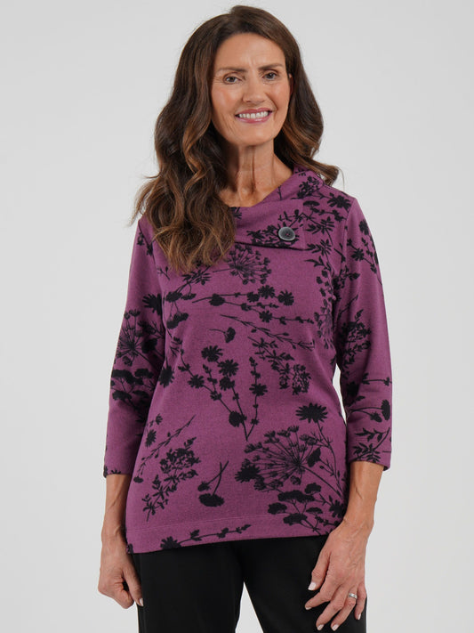 Tigi Floral Split Cowl Neck Top - Hibiscus