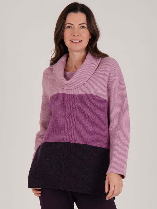 TIGI Colour Block Cable Knit Cowlneck-Hibicus