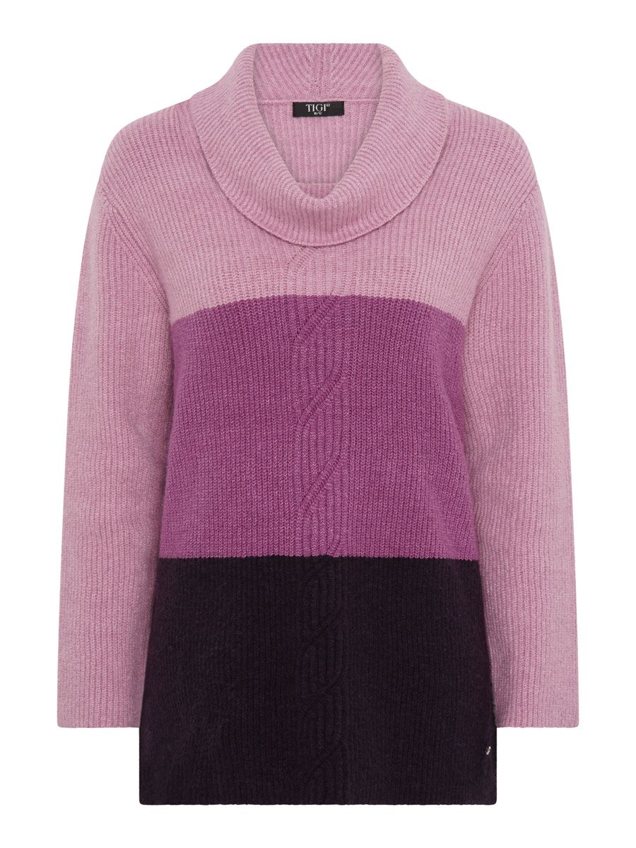 TIGI Colour Block Cable Knit Cowlneck-Hibicus