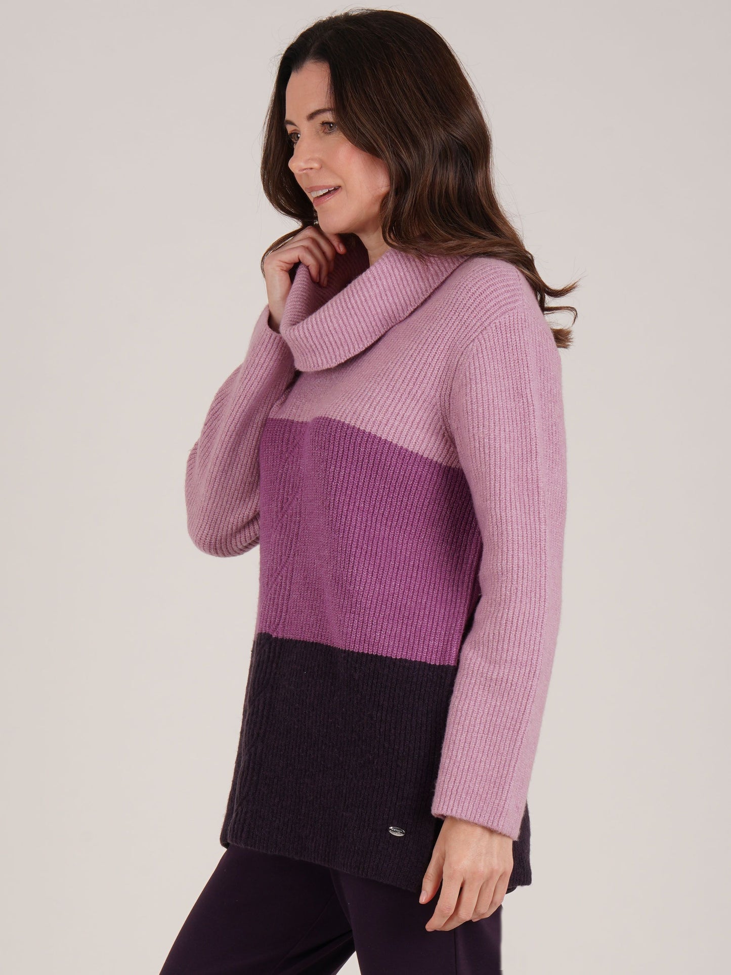 TIGI Colour Block Cable Knit Cowlneck-Hibicus