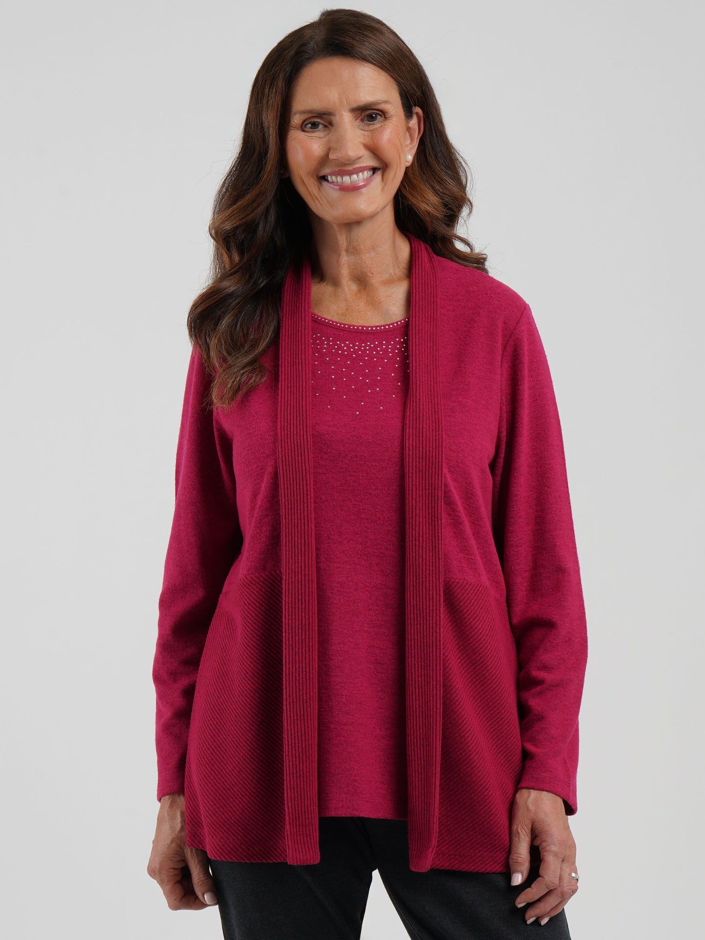 TIGI Ribbed Mock Cardi Tunic - Berry