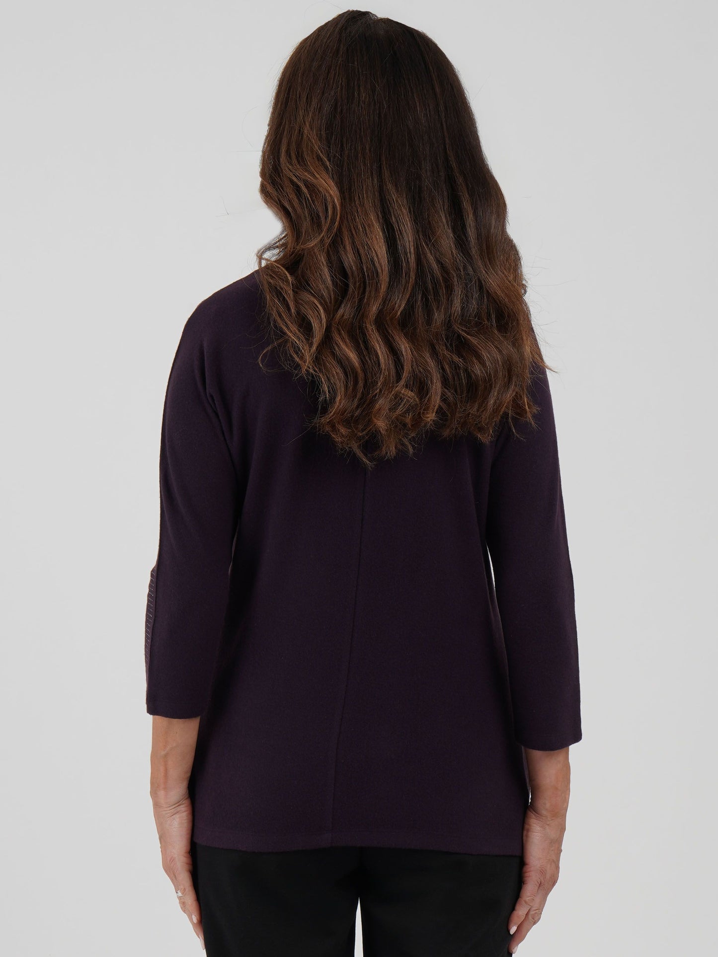 TIGI Diamante Trim V Neck Top - Blackcurrant