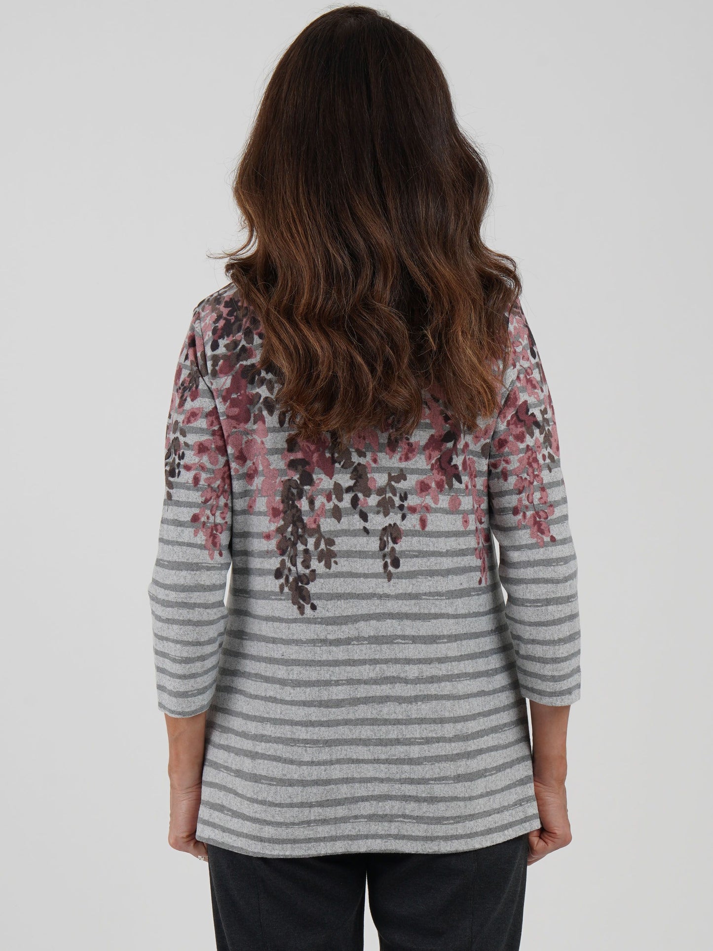 Tigi Stripe And Floral Border Print Top - Ash/ Pink