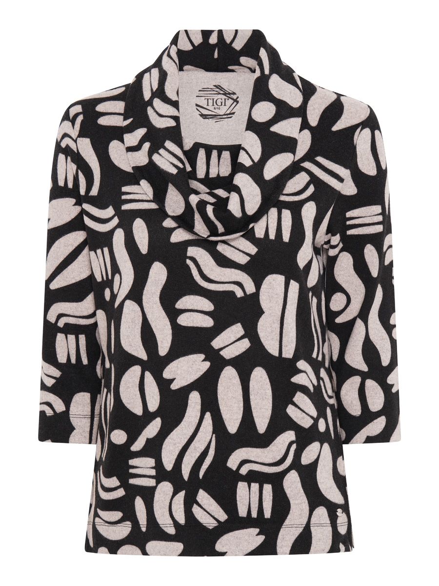 TIGI All Over Print Cowl Neck Top - Stone