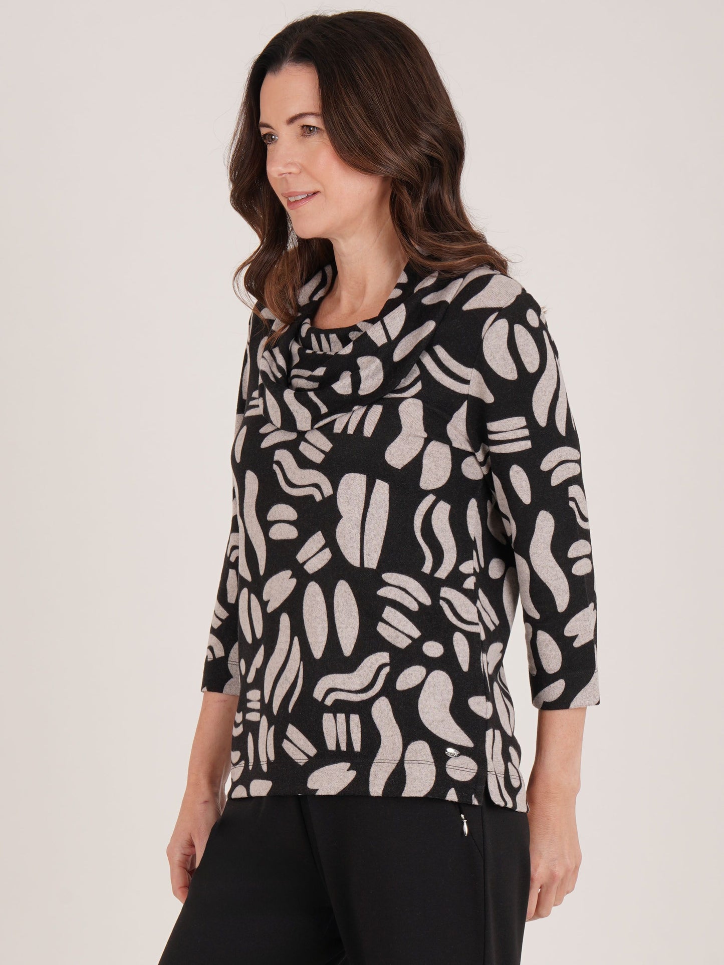 TIGI All Over Print Cowl Neck Top - Stone