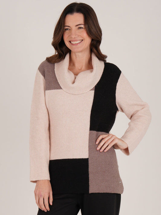 TIGI Colour Block Knitted Jumper - Stone