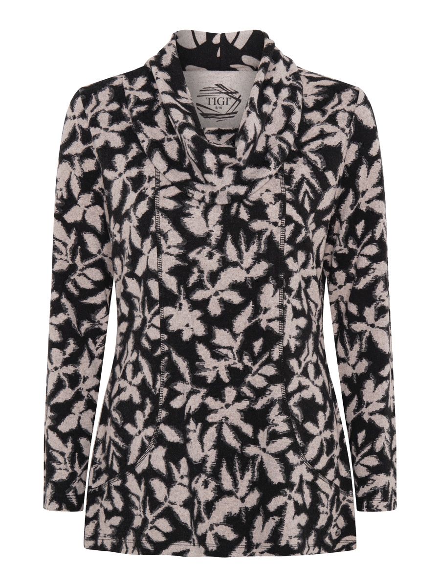 TIGI Printed Cowl Neck Tunic - Black