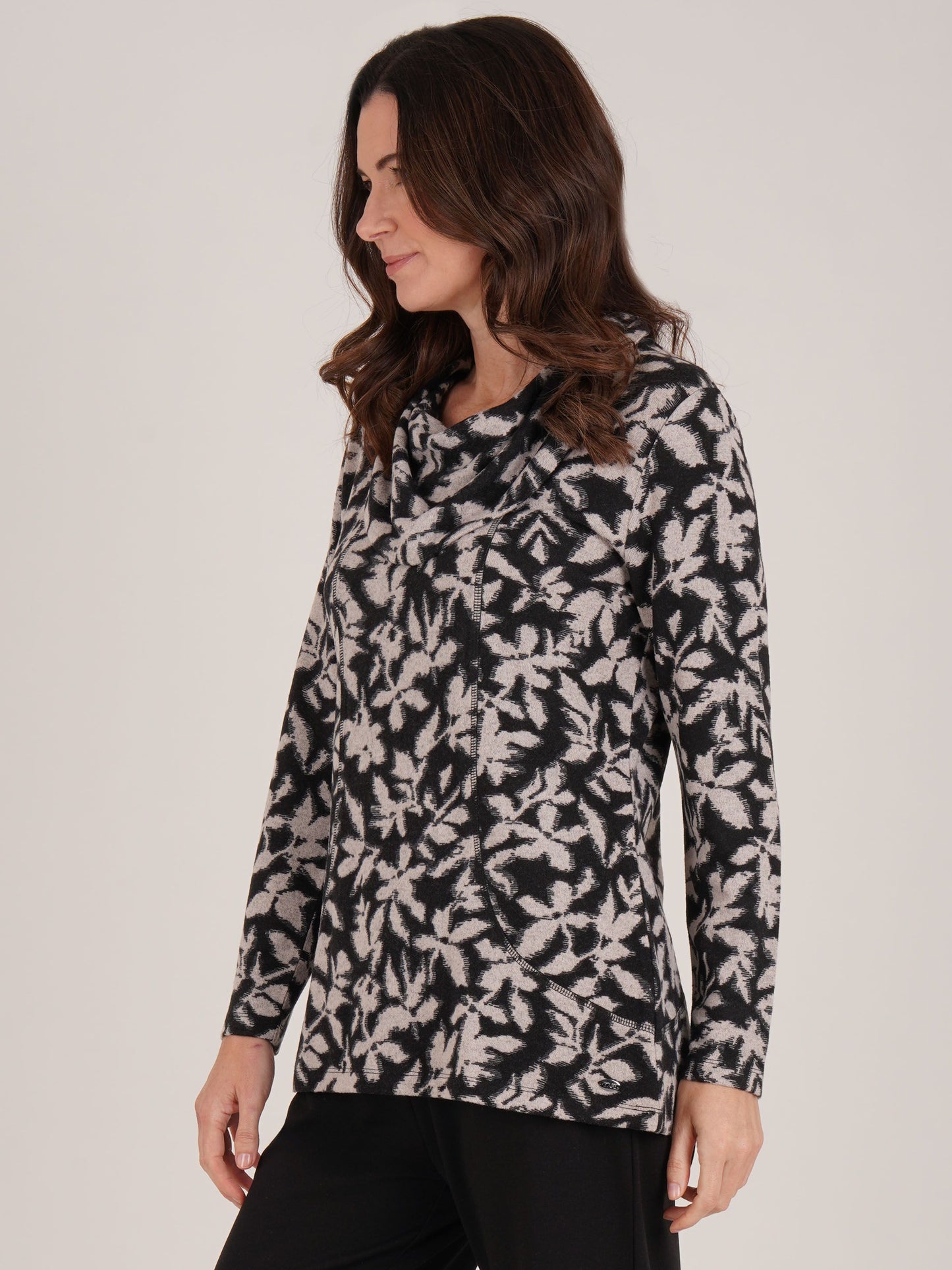 TIGI Printed Cowl Neck Tunic - Black