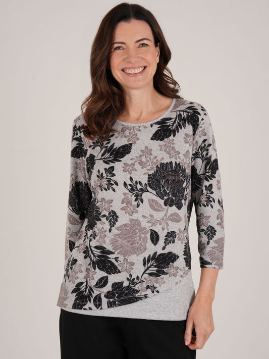 TIGI Printed Curved Hem Top - Malt