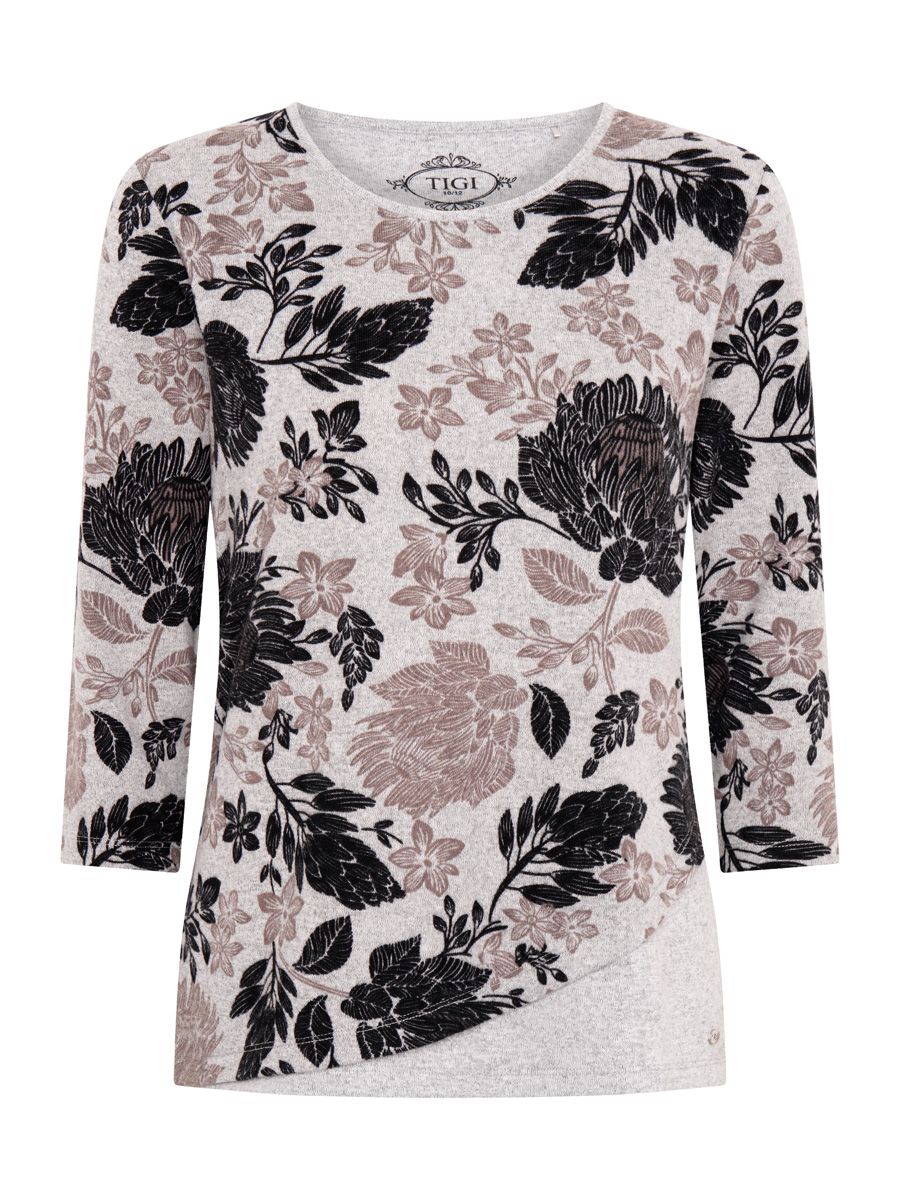 TIGI Printed Curved Hem Top - Malt