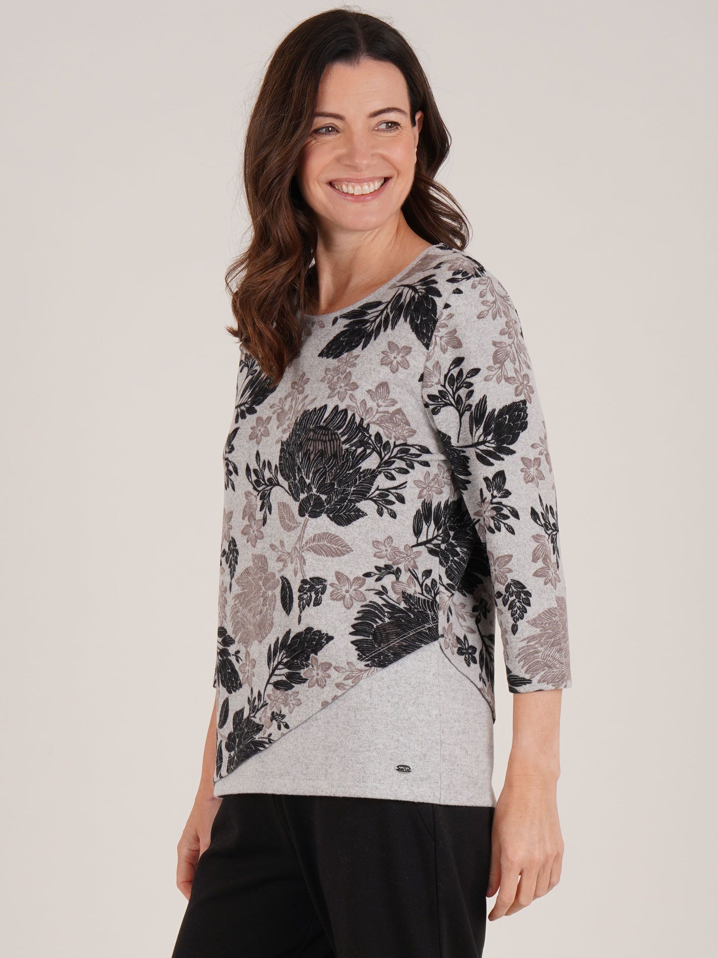 TIGI Printed Curved Hem Top - Malt