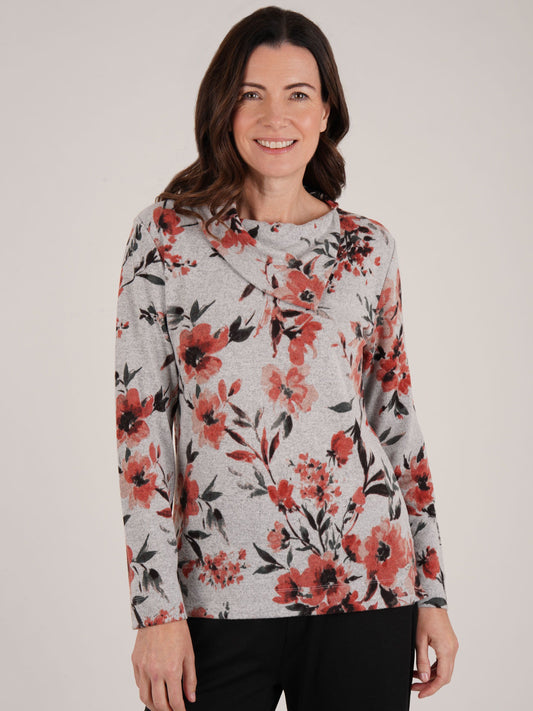 TIGI Floral Printed Split Neck Top - Malt