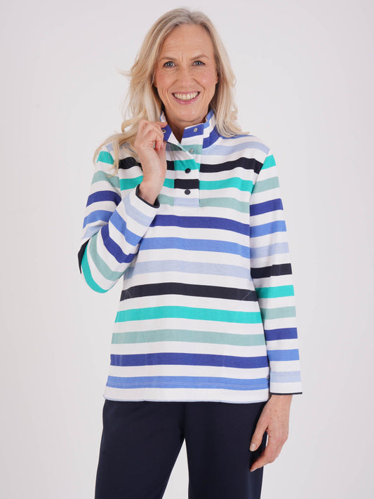 Tigi French Terry Striped Funnel Neck Sweater