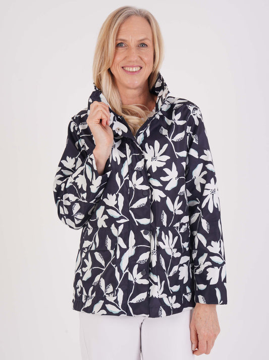 Tigi Floral Hooded Raincoat - Navy