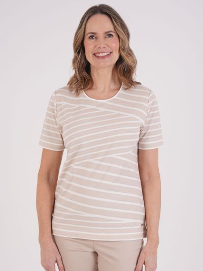 TIGI Cross Cut Detail Stripe Top - Beige