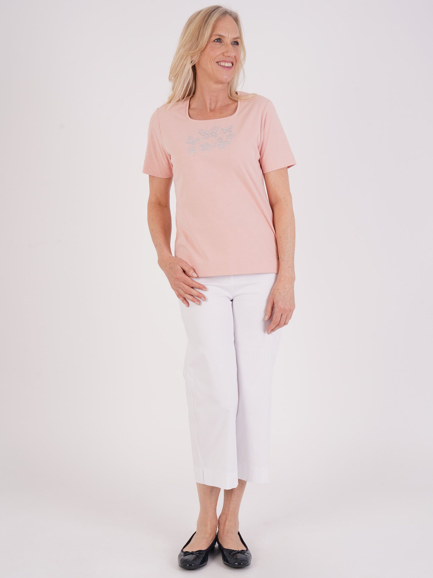 TIGI Butterfly & Floral Diamante Top - Melba Pink