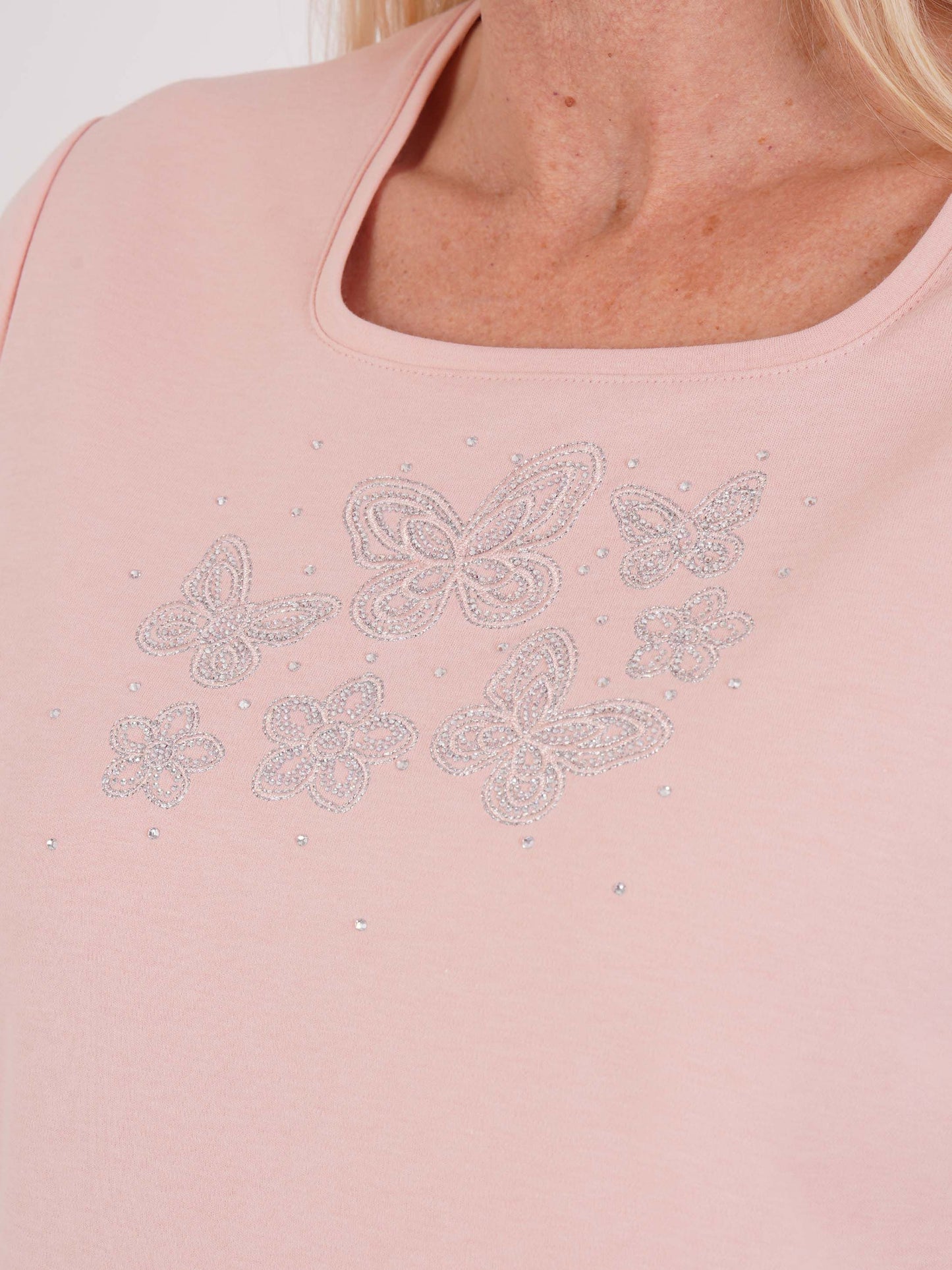 TIGI Butterfly & Floral Diamante Top - Melba Pink