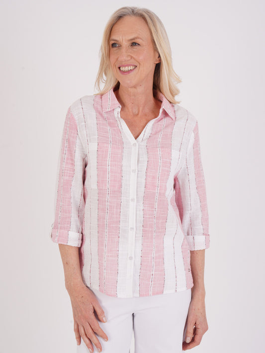 TIGI Textured Stripe Shirt - Pomegranate