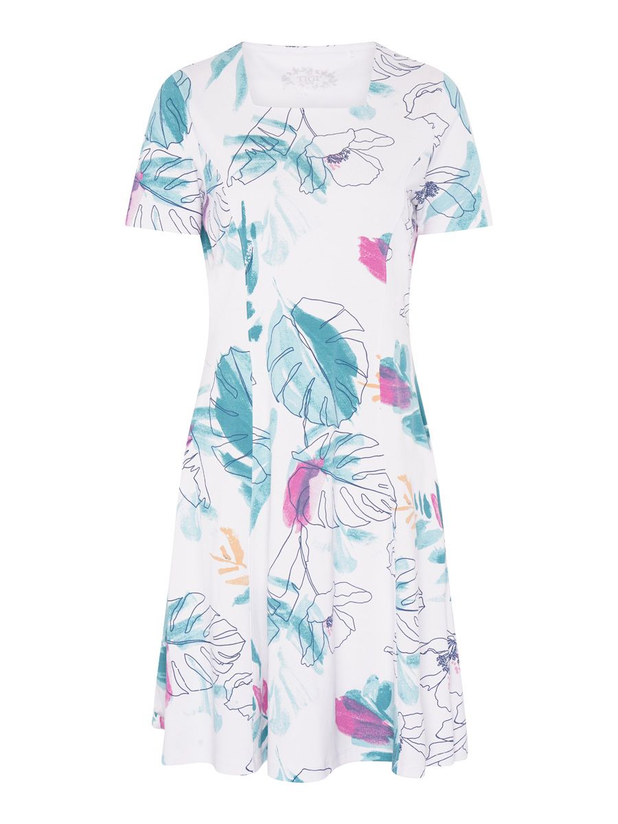 TIGI Palm Print Dress - White
