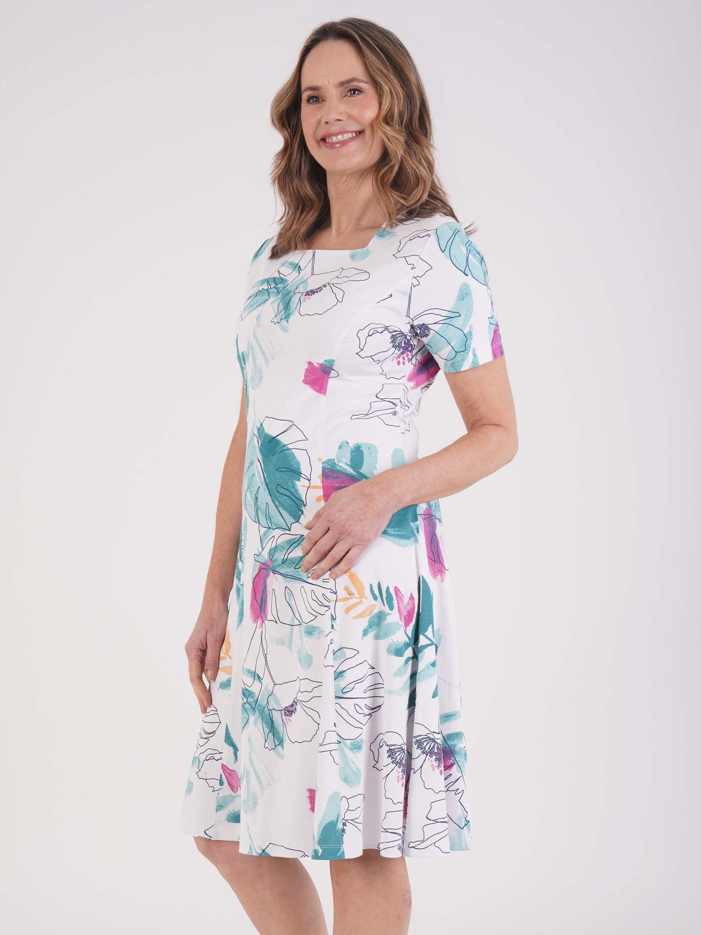 TIGI Palm Print Dress - White