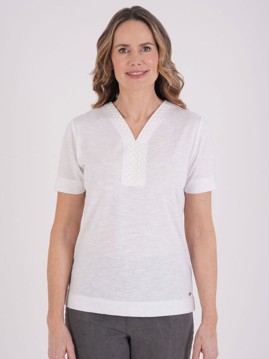 TIGI Embroidered Neckline Top - White