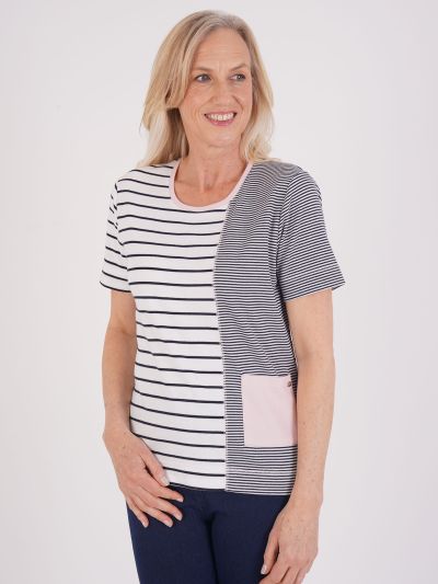 TIGI Stripe and Patch Pocket Top - White