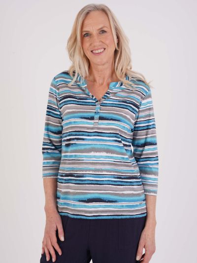 TIGI Painterly Stripe Top - Turquoise