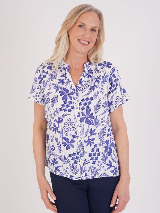 Tigi Delft Print Double Cotton Shirt - White