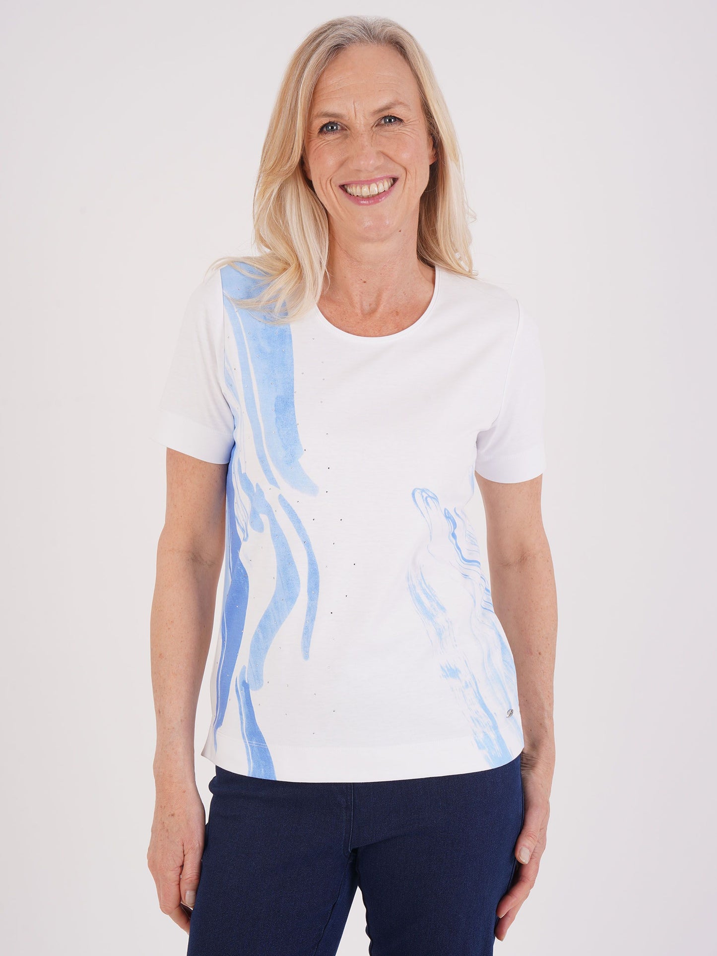 TIGI Blue Splash Wave Print Top - White