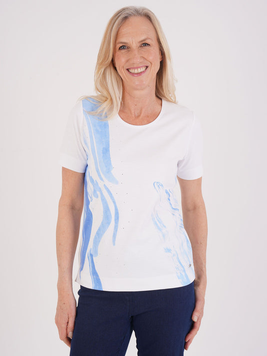 TIGI Blue Splash Wave Print Top - White