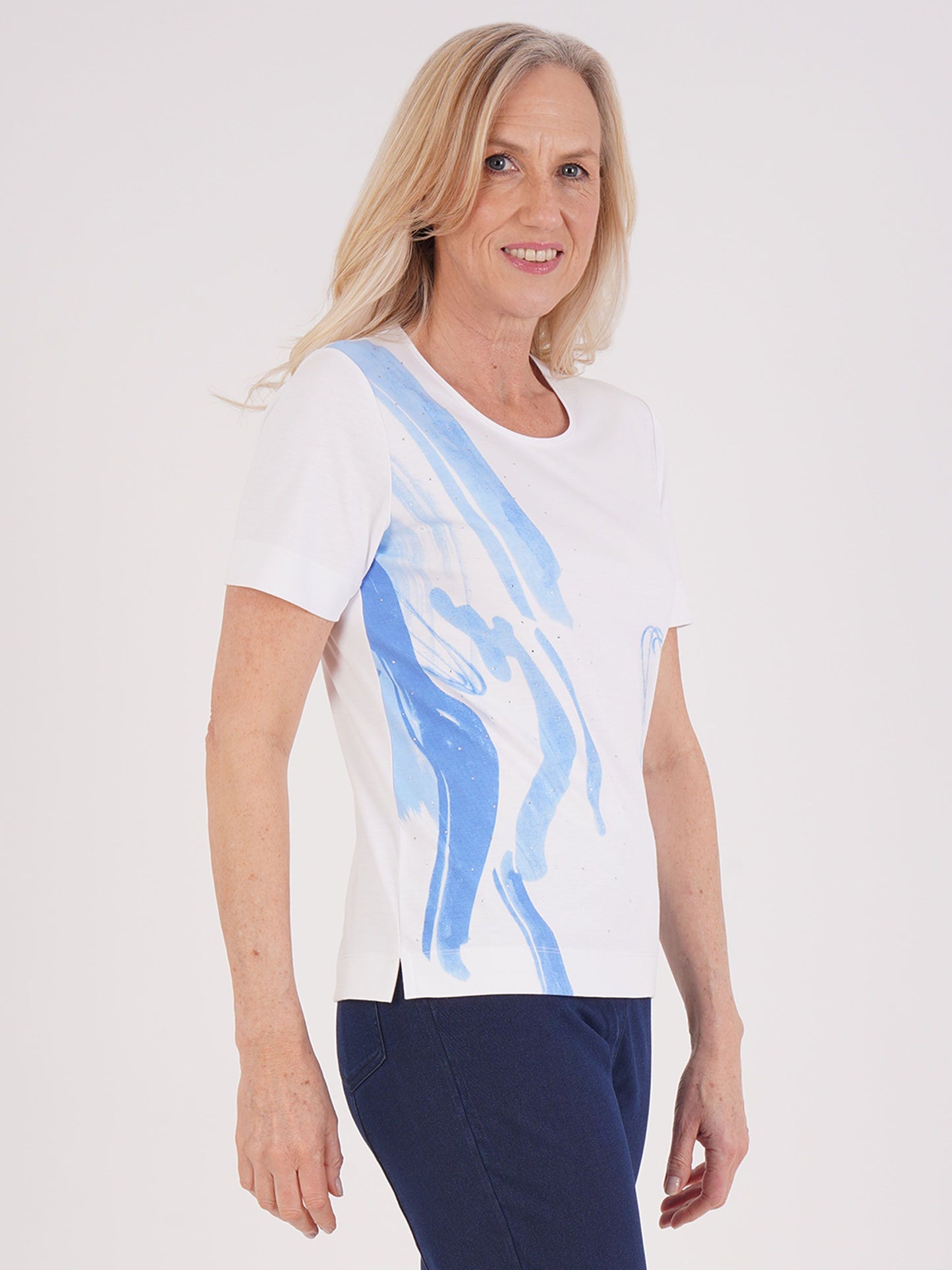 TIGI Blue Splash Wave Print Top - White