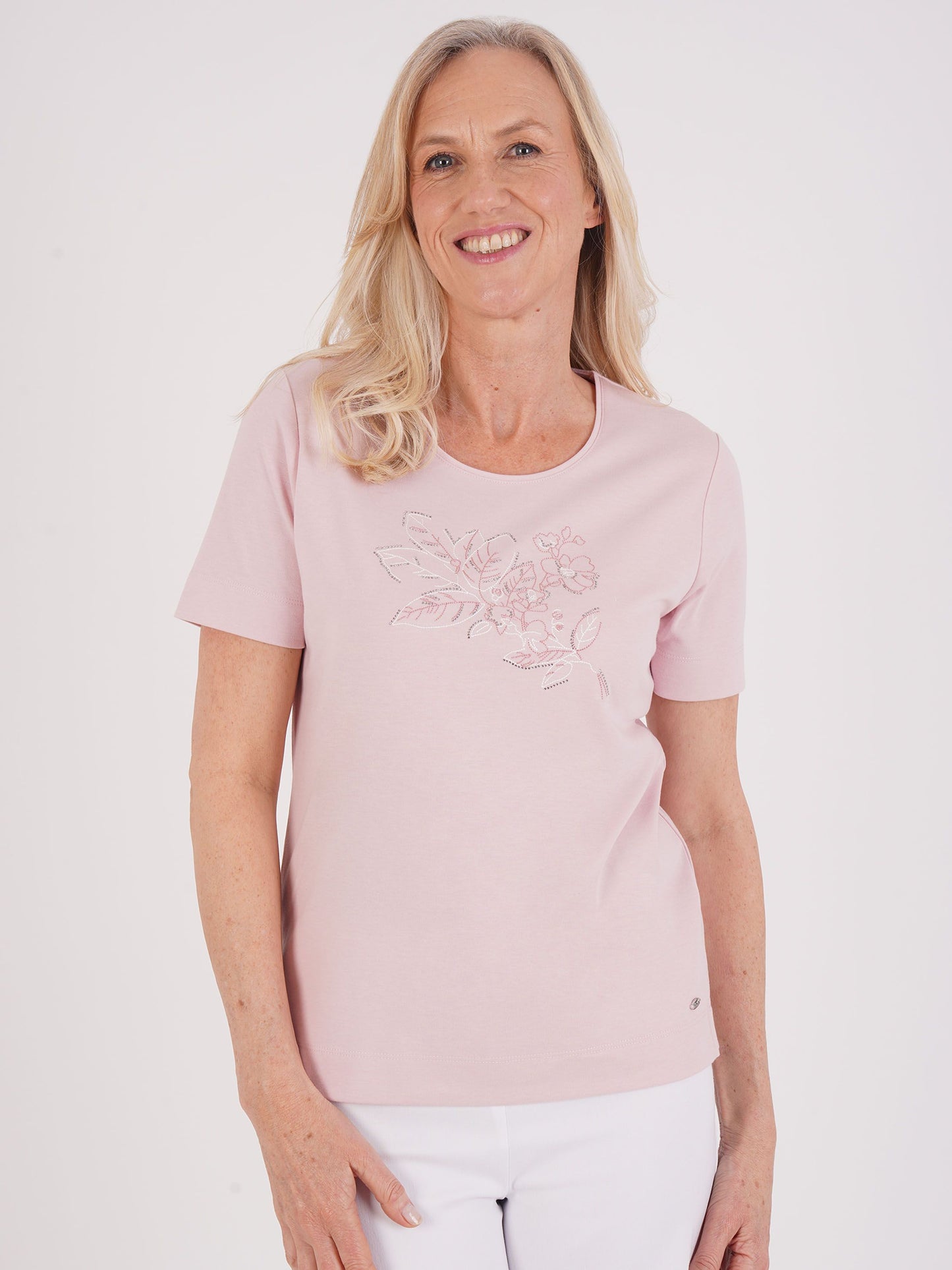 TIGI Leaf Centred Embroidered Top - Rose Pink