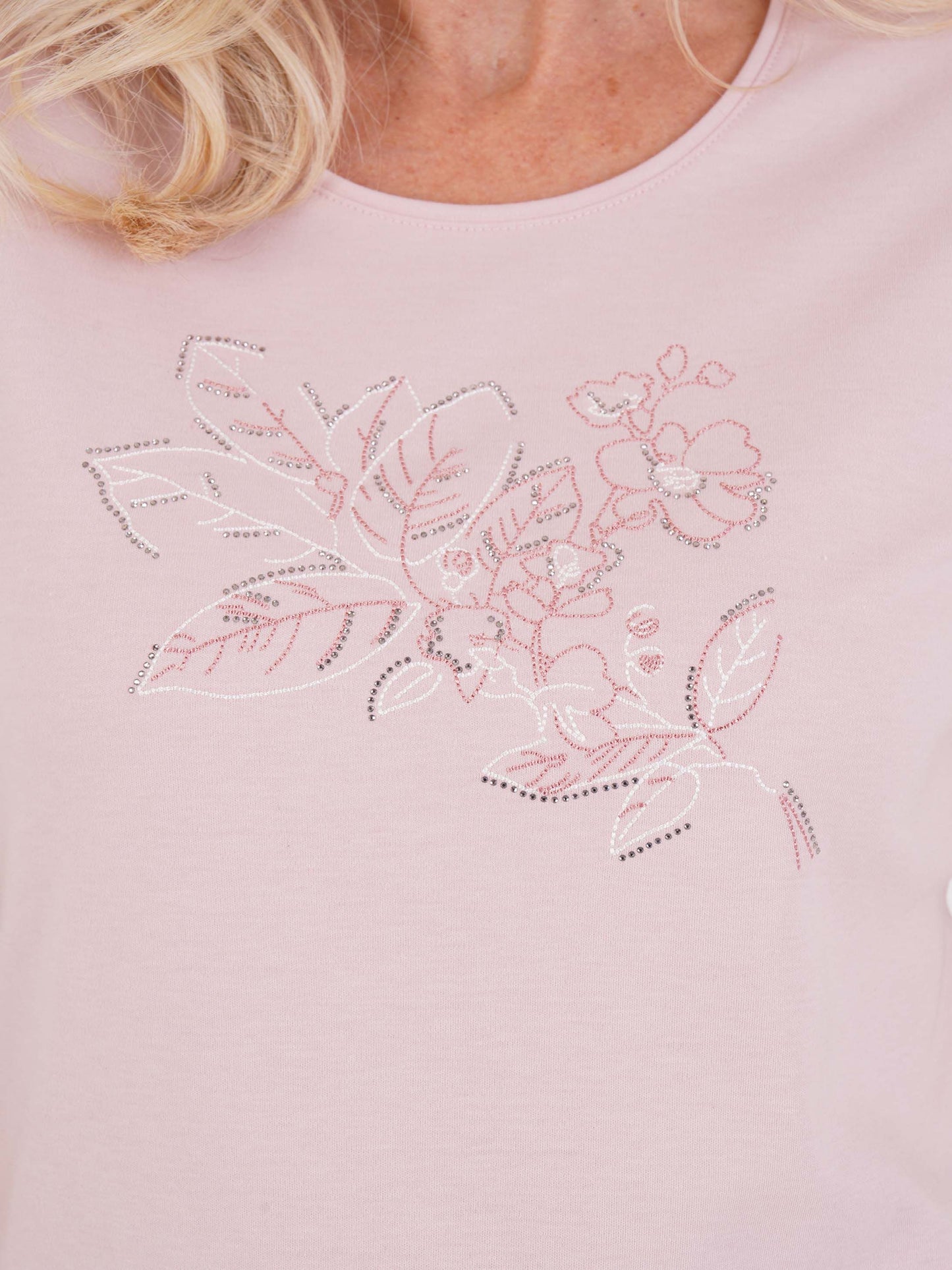 TIGI Leaf Centred Embroidered Top - Rose Pink