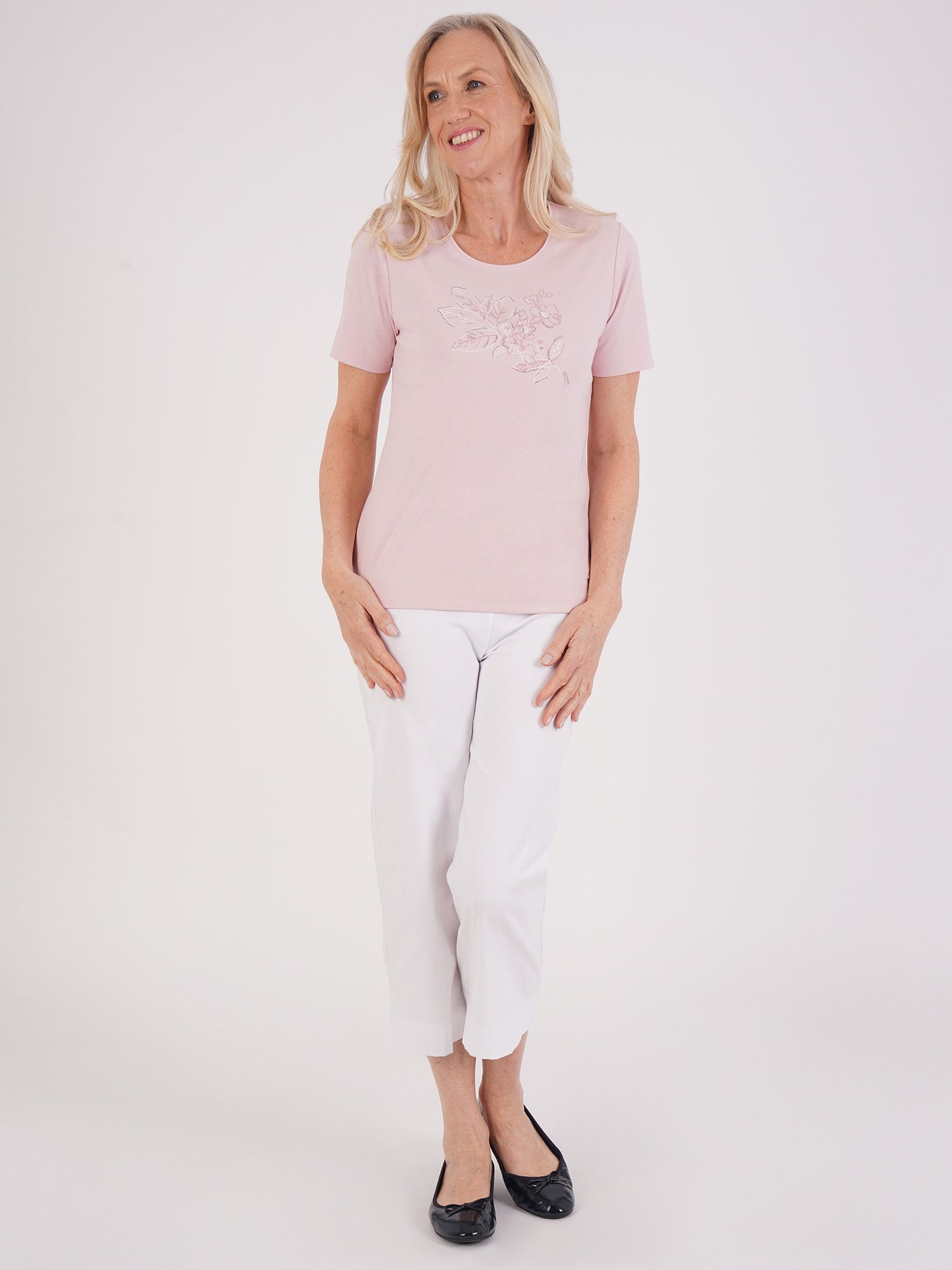 TIGI Leaf Centred Embroidered Top - Rose Pink