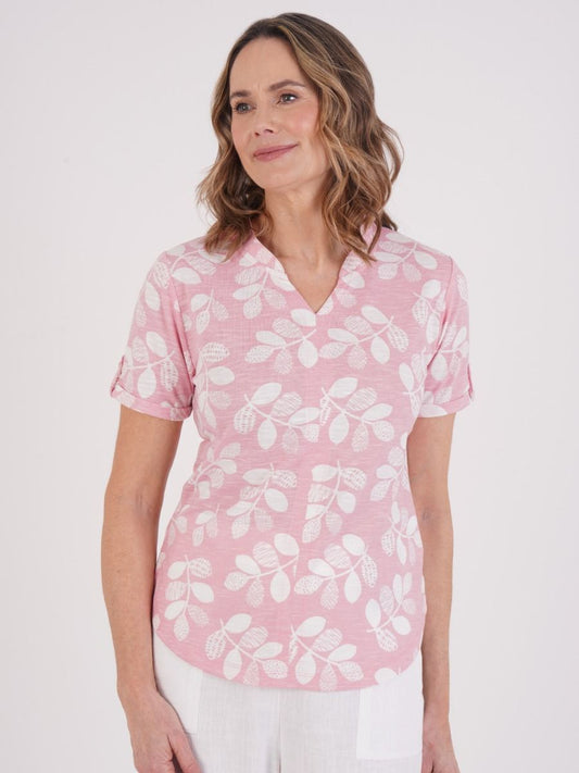 Tigi Mod Leaf Notch Neck Top - Begonia Pink